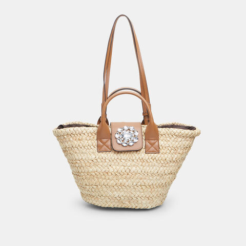 Bolso shopper para mujer en rafia, Beige Bolso shopper para mujer en rafia, Beige